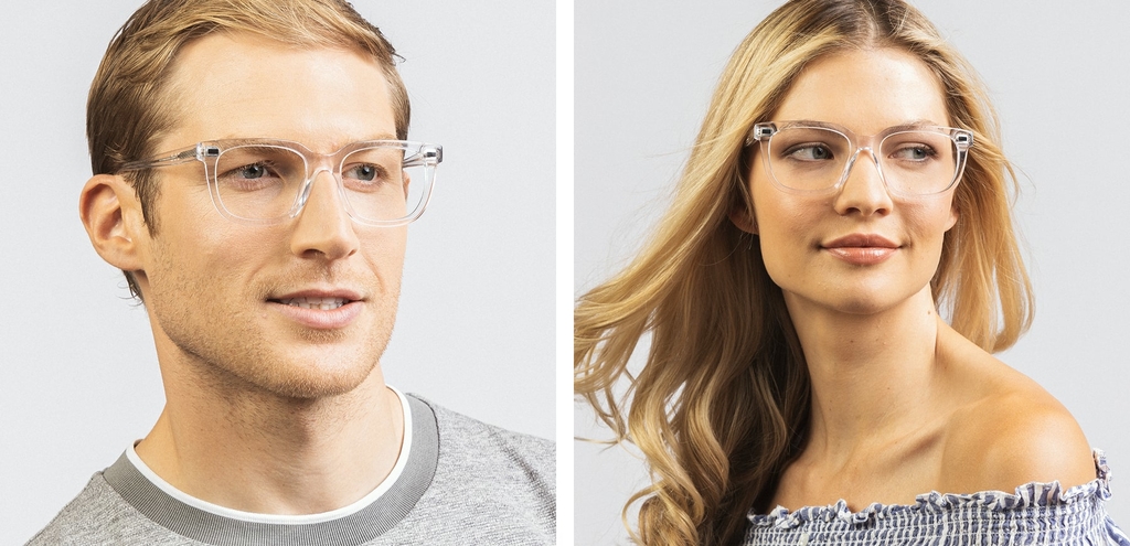 Inglis bold thick acetate square glasses clear crystal