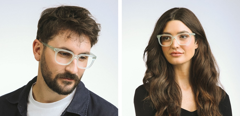 Inglis bold thick acetate square glasses frosted mint