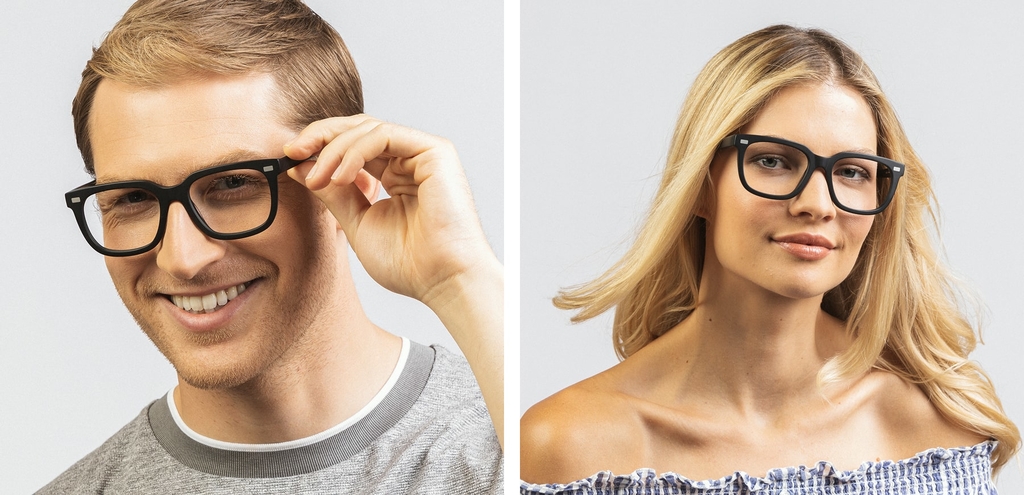 Inglis bold thick acetate square glasses matte black