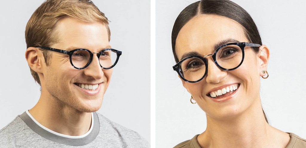 Murray rounded shape metal bridge glasses blue tortoise