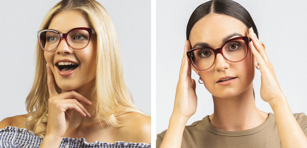 Swinton 50s cat eye glasses maroon fade