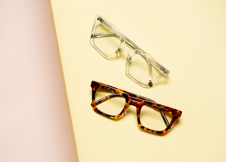 kennedy glasses with nosepads in clear crystal and caramel tortoise