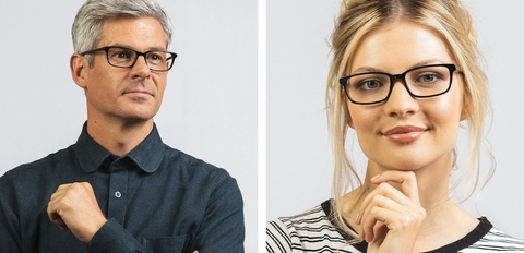 Baird black rectangular slim acetate glasses