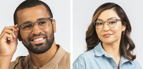 half rim square glasses light grey crystal