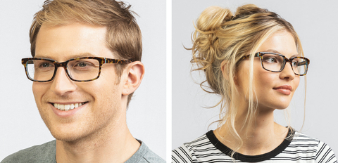 Tennant rectangle glasses havana light blue layer