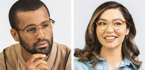 Thom half rim mixed metal acetate round glasses amber