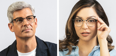 Thom half rim mixed metal acetate round glasses black
